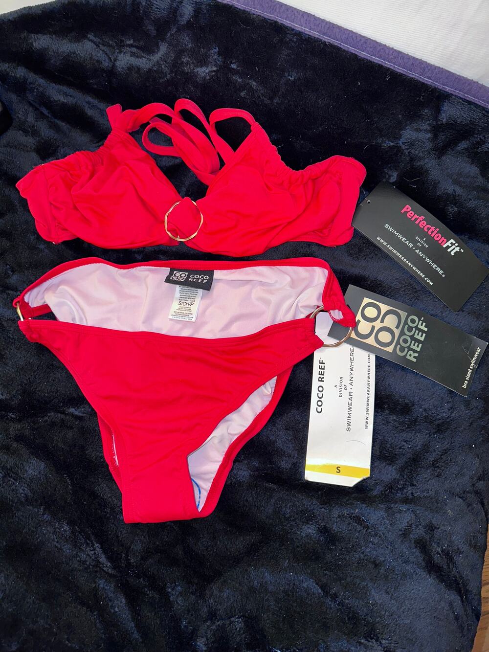 NWT COCO REEF BRA SIZE SWIMWEAR RED BIKINI TOP 32/34C BOTTOM SMALL